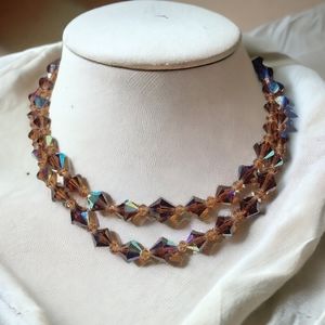 Vintage 1950s bronze ab crystal necklace